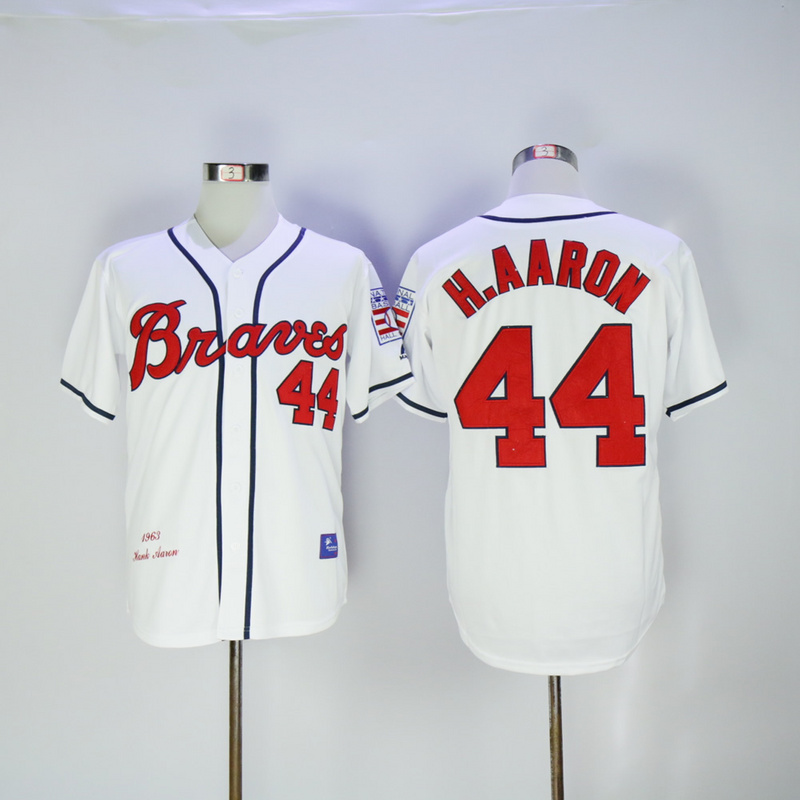 2017 MLB Atlanta Braves #44 H.Aaron White 1963 Throwback Jerseys